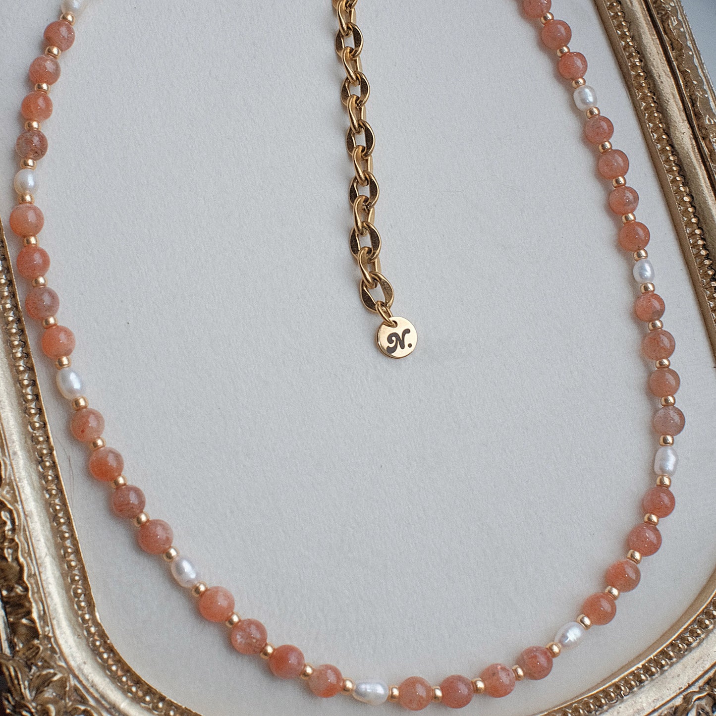 Sunstone and Pearl Beaded Necklace