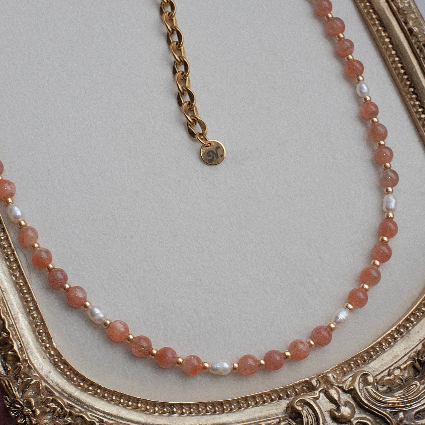 Sunstone and Pearl Beaded Necklace