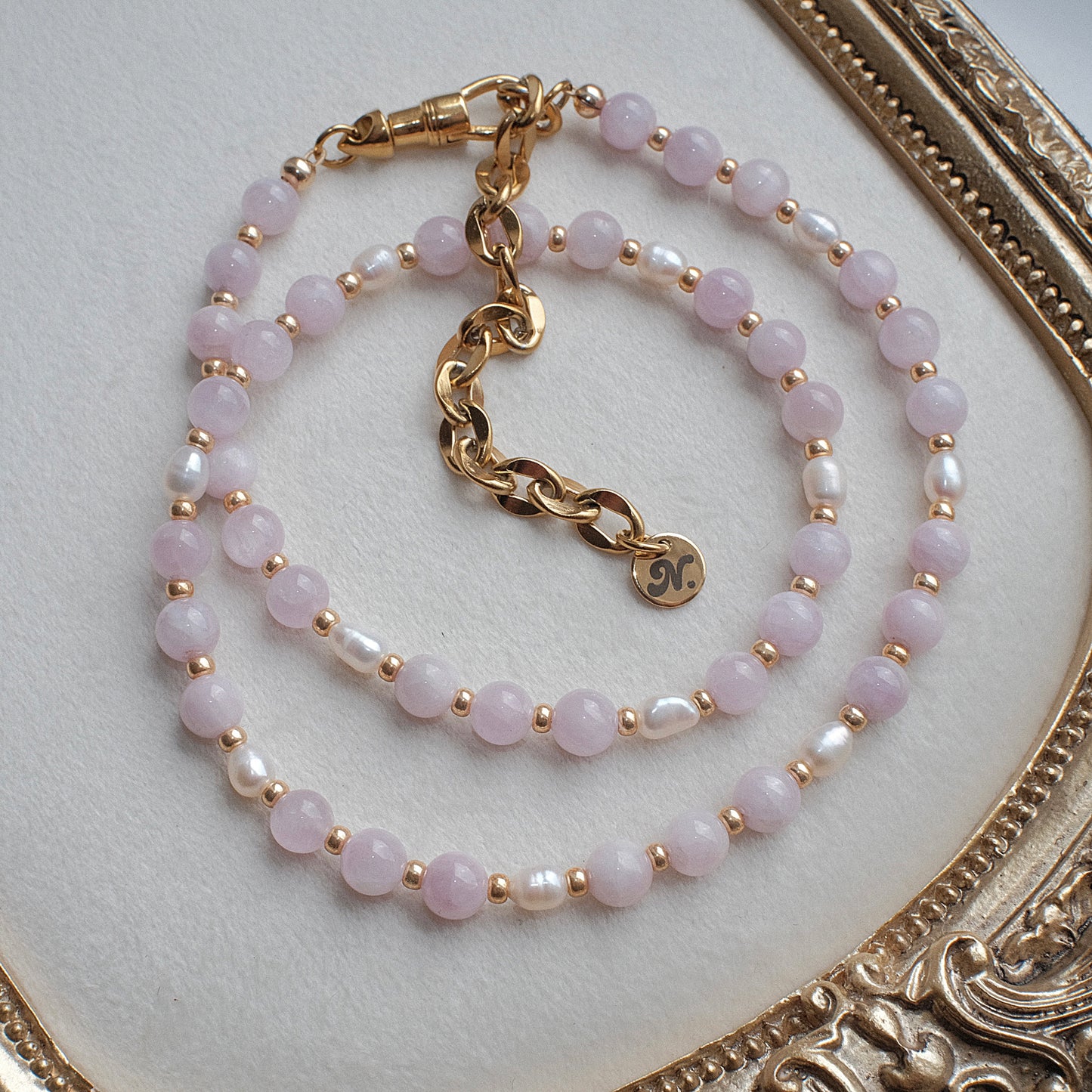 Kunzite and Pearl Beaded Necklace