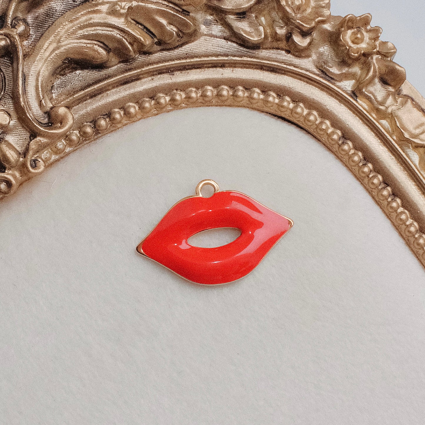 Gold and Red Lips Charm