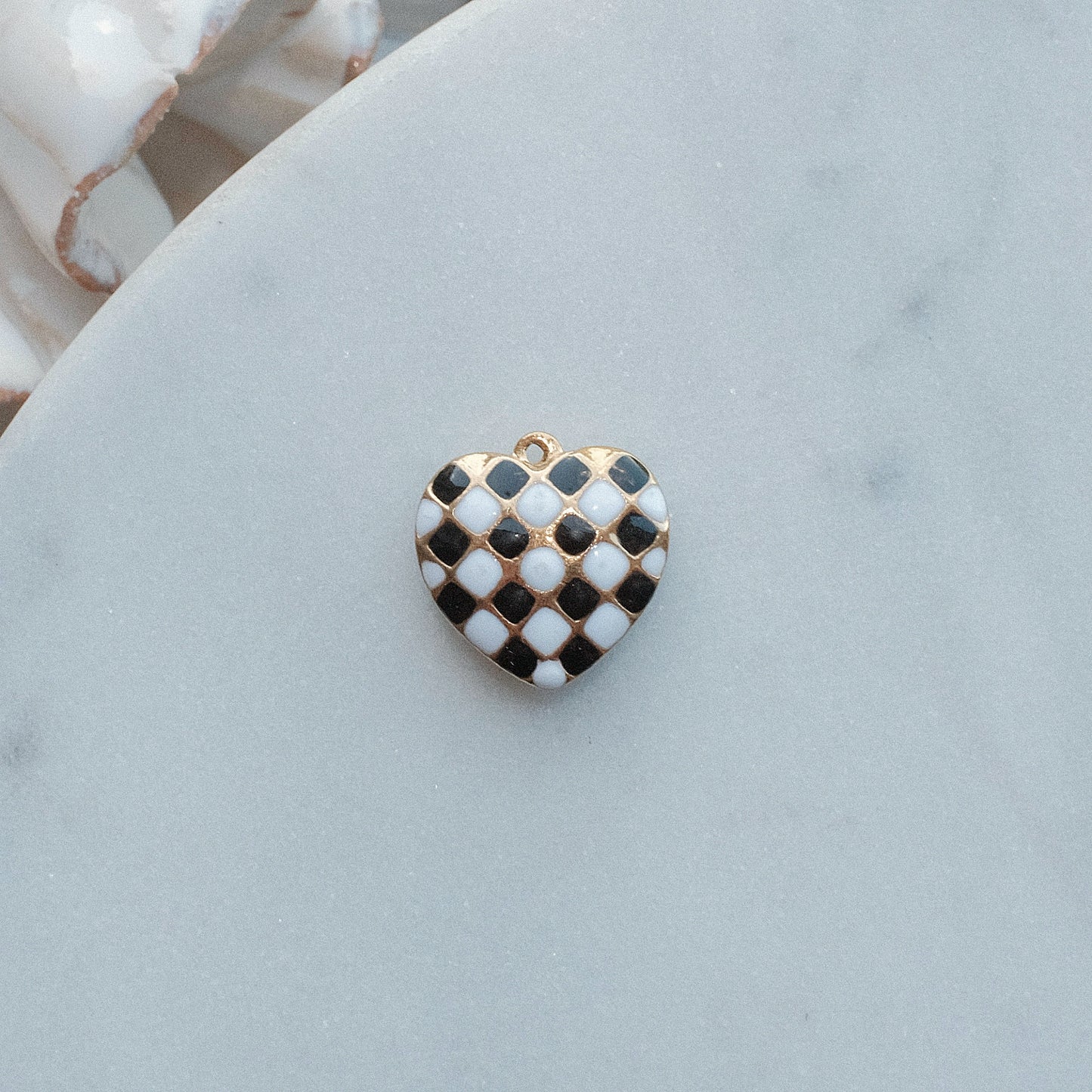 Black and White Checkered Heart Charm