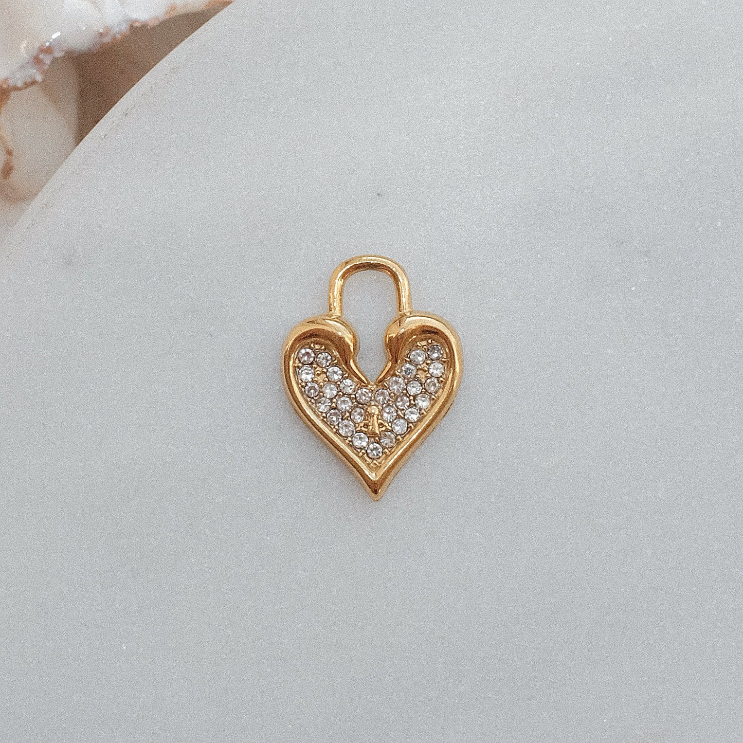 Gold Rhinestone Lock Heart Charm