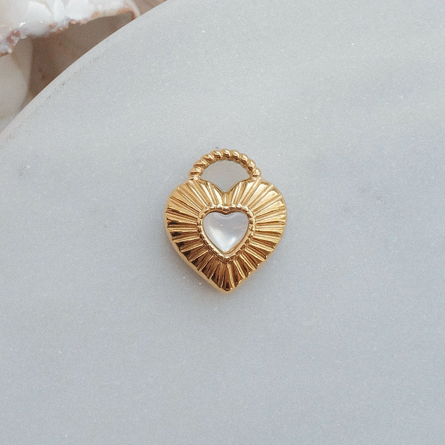 Gold and White Heart Charm