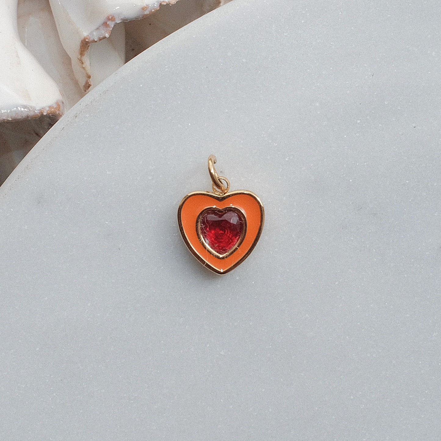 Gold and Orange Rhinestone Heart Charm