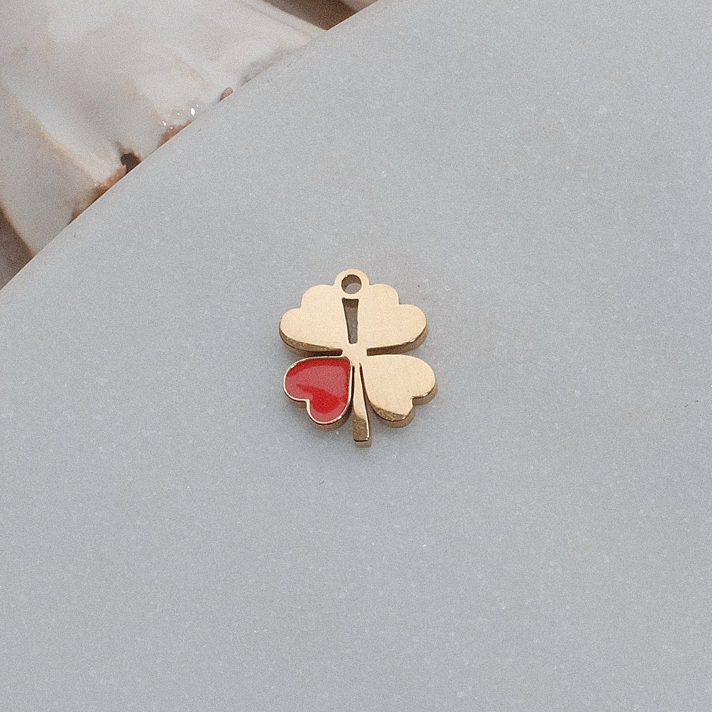 Gold Four Leaf Clover Heart Charm