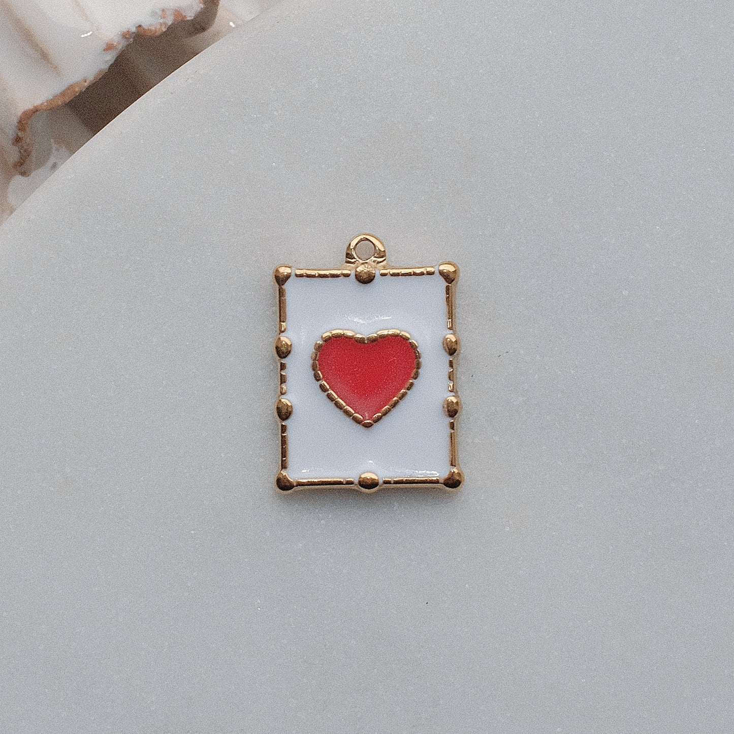 Gold and Red Enamel Heart Shield Charm