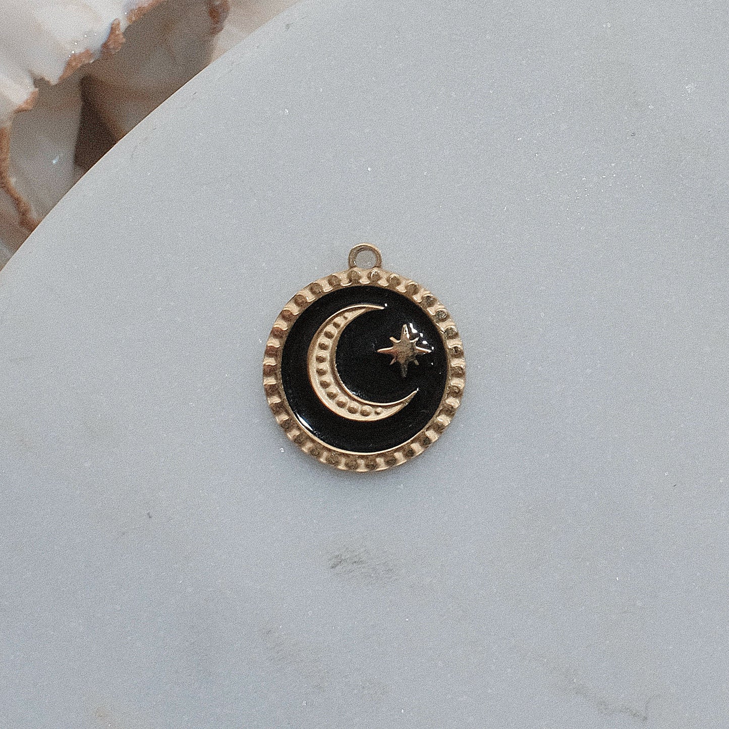Gold and Black Moon and Star Charm