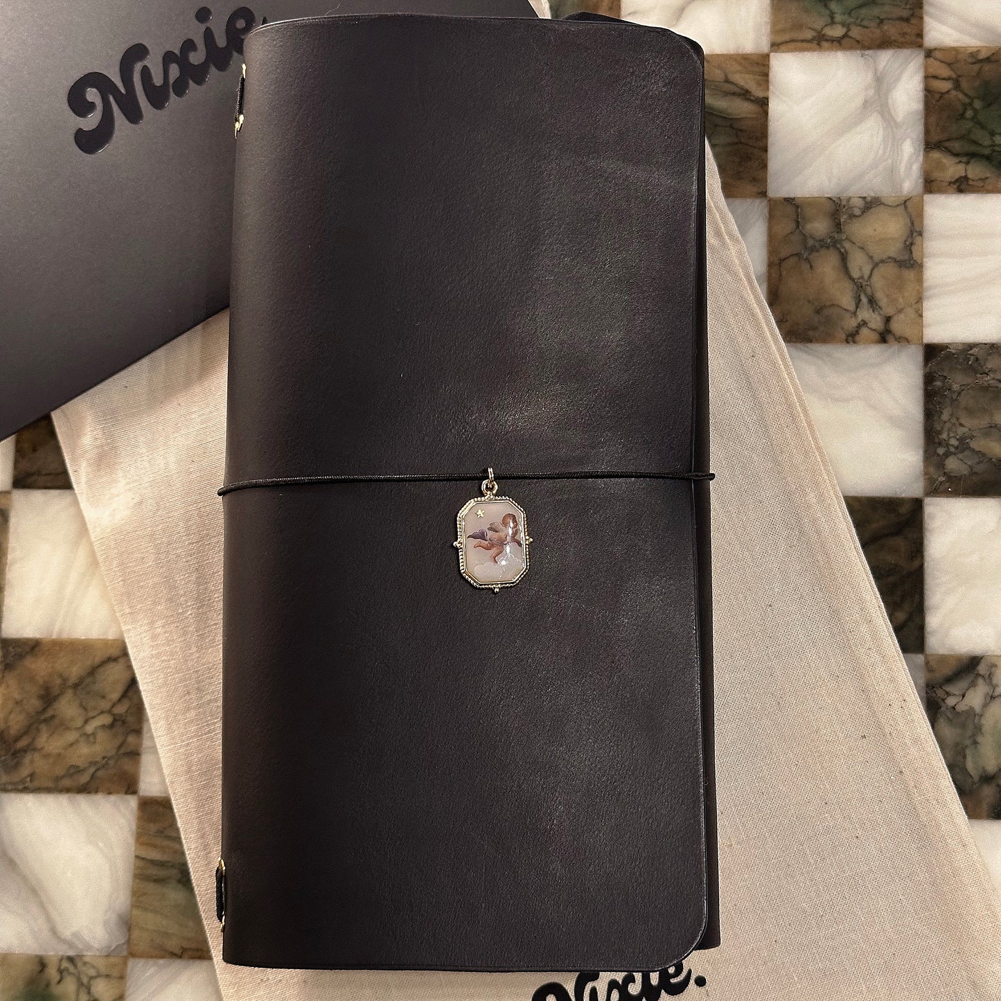 Large Black Journal Cherub Charm