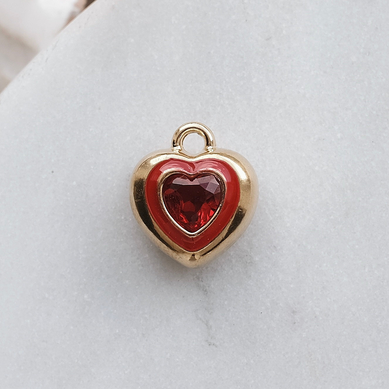 Gold and Red Rhinestone Heart Charm