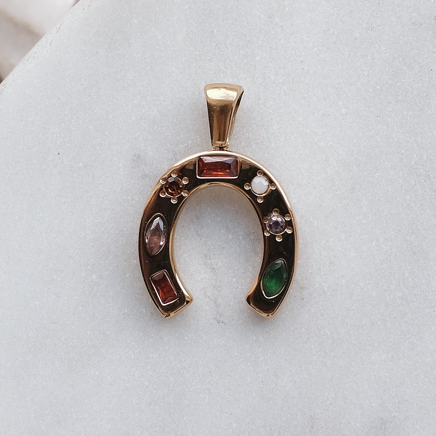 Gold Gemstone Horseshoe Charm
