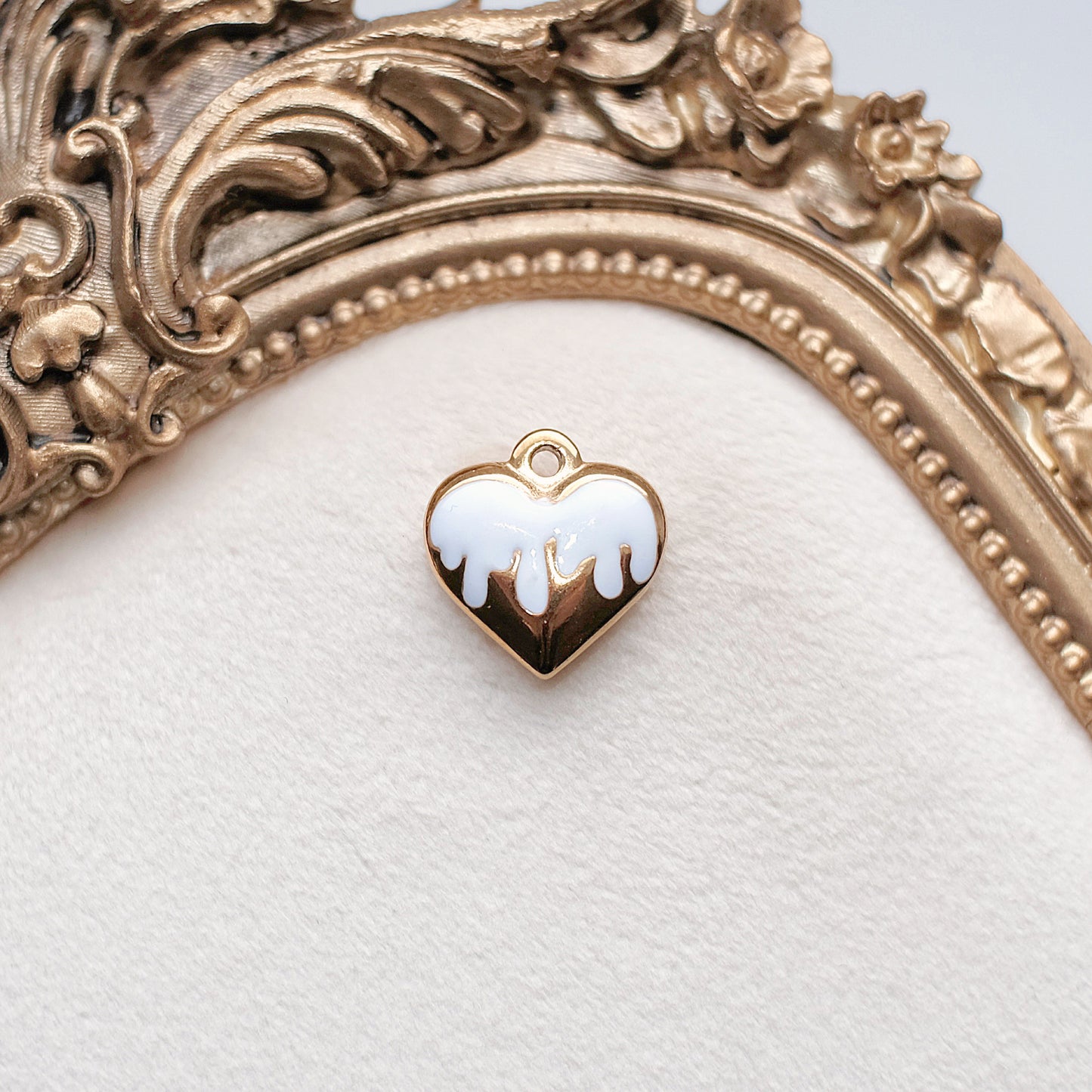 White Drip Heart Charm