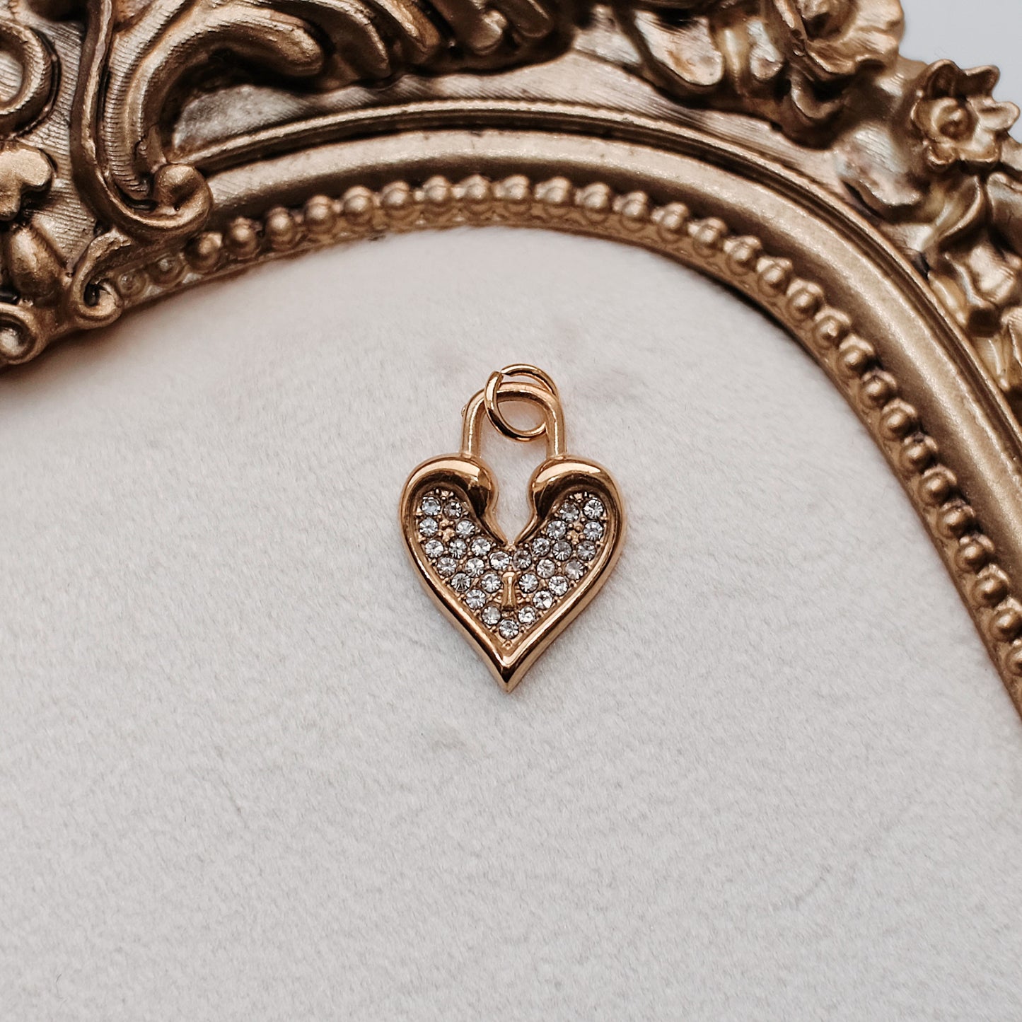 Gold Rhinestone Lock Heart Charm