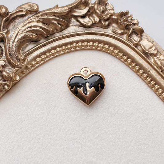 Gold and Black Drip Heart Charm