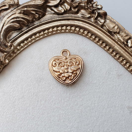 Gold Floral Heart Charm