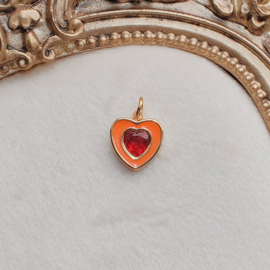 Gold and Orange Rhinestone Heart Charm