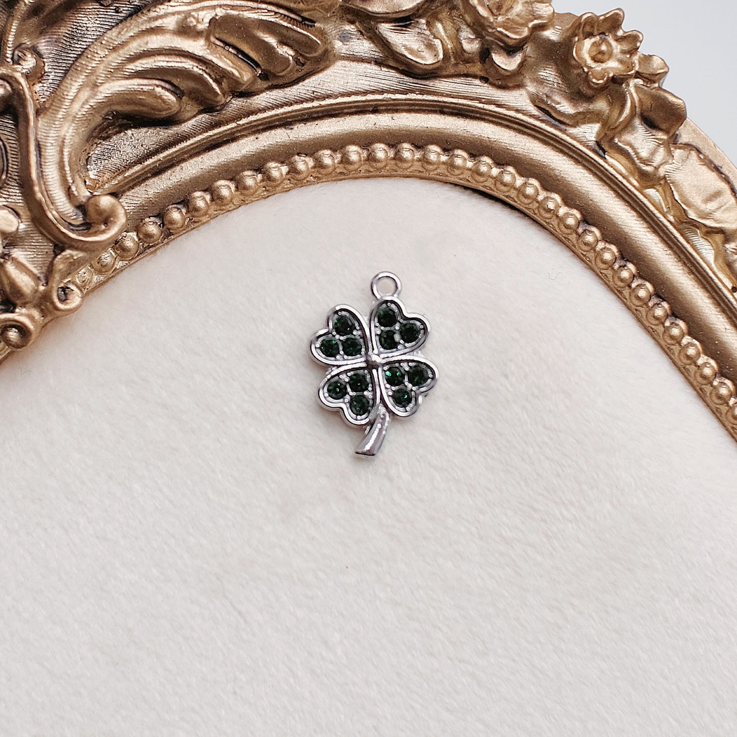 Silver and Green Clover Charm