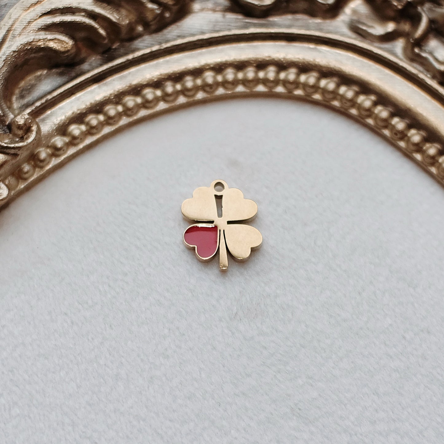 Gold Four Leaf Clover Heart Charm