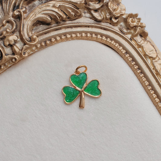Gold and Green Glitter Clover Charm