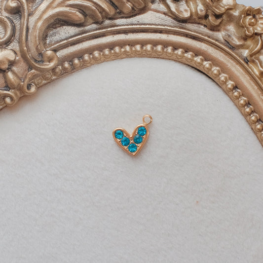 Gold and Blue Rhinestones Heart Charm