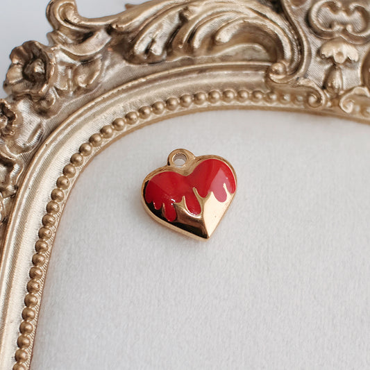 Gold & Red Drip Heart Charm