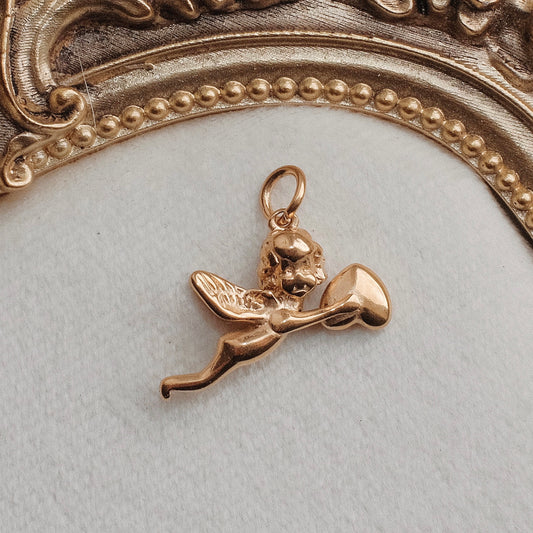 Gold Heart Cherub Charm