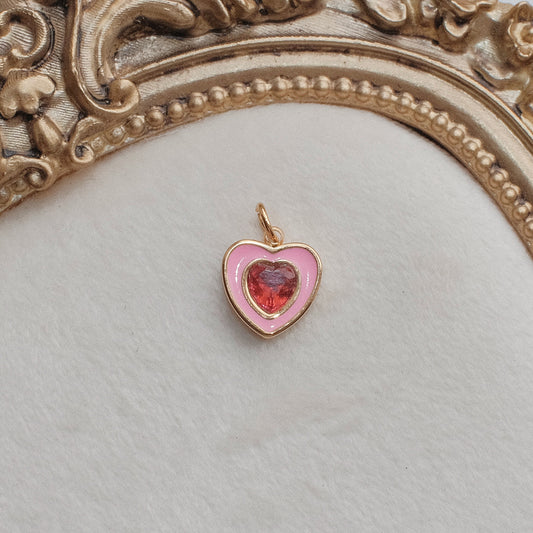 Gold and Pink Rhinestone Heart Charm