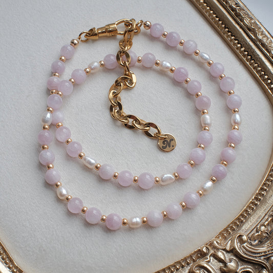 Kunzite and Pearl Beaded Necklace