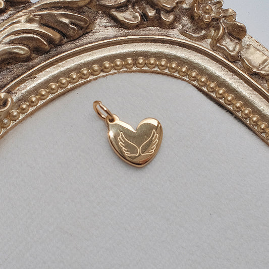 Gold Heart Angel Wings Charm