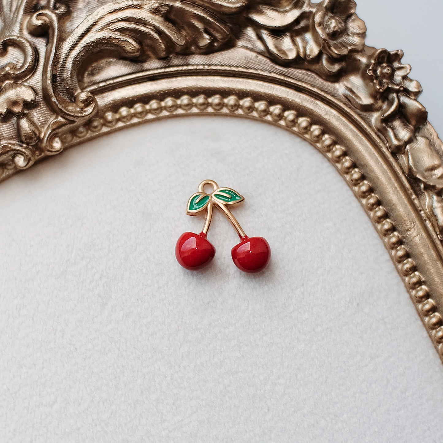 Gold and Red Enamel Cherry Charm