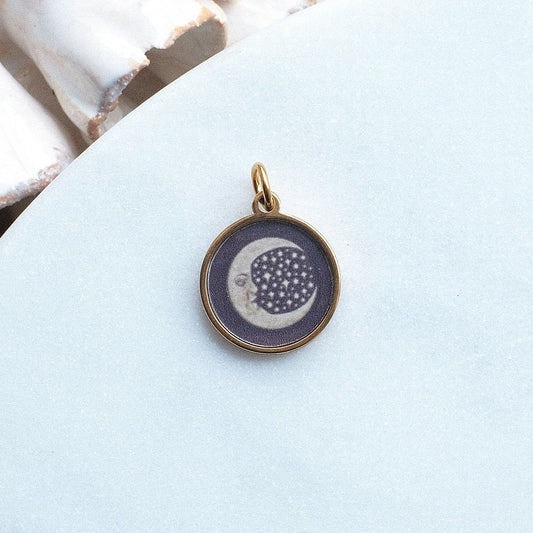 Gold Moon and Stars Pix Charm