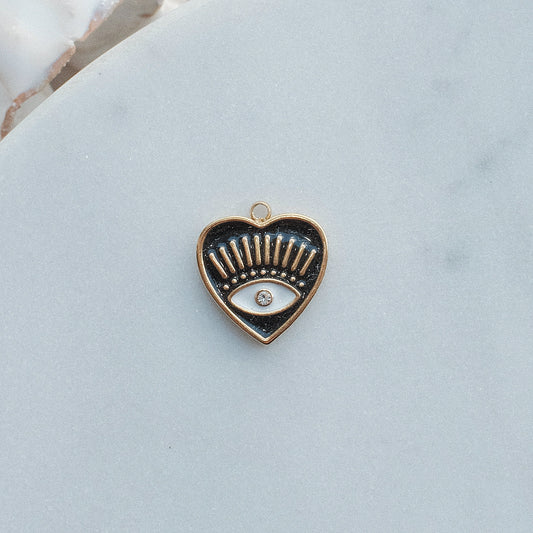 Gold and Black Heart Evil Eye Charm