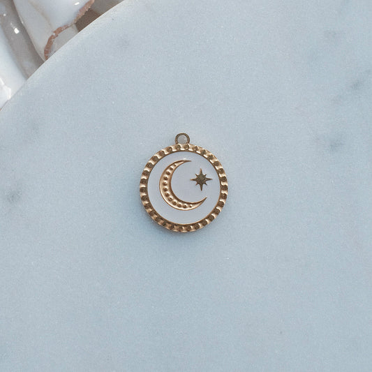 Gold and White Moon and Star Charm