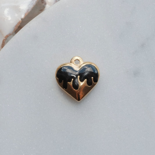 Gold and Black Drip Heart Charm