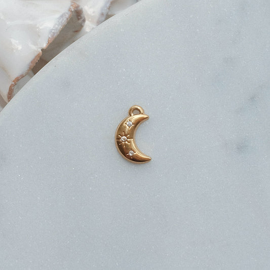Gold Rhinestone Moon Charm
