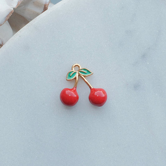 Gold and Red Enamel Cherry Charm