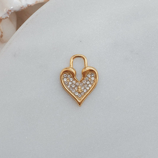 Gold Rhinestone Lock Heart Charm