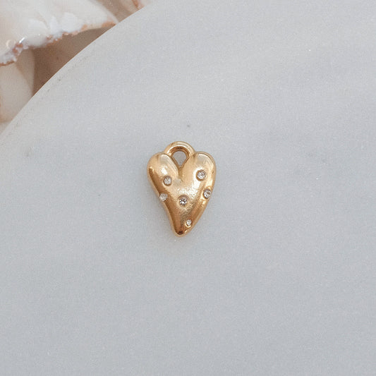 Gold Heart With Rhinestones Charm