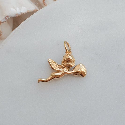 Gold Heart Cherub Charm