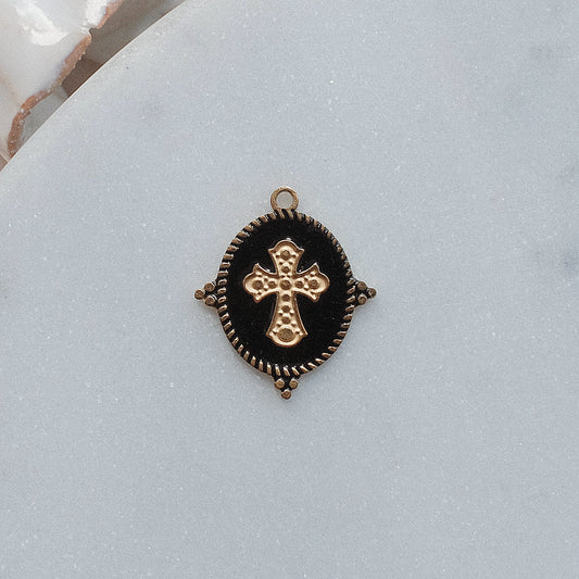 Gold and Black Cross Charm