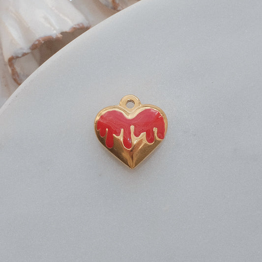 Gold & Red Drip Heart Charm