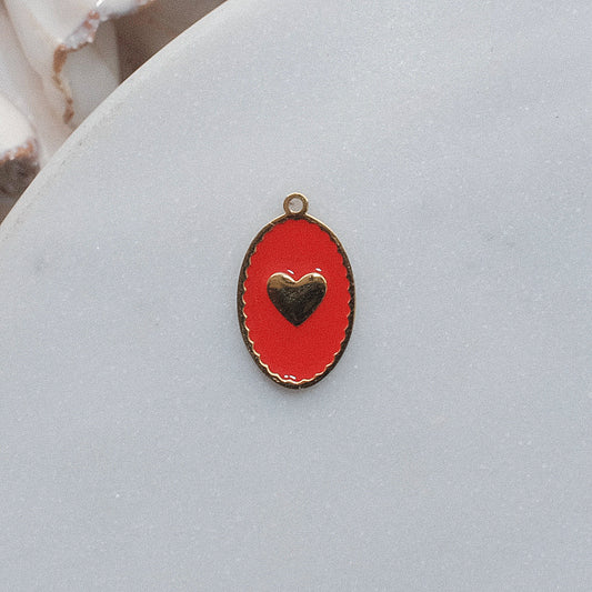 Gold and Red Heart Token Charm