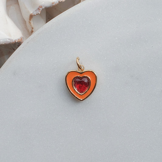 Gold and Orange Rhinestone Heart Charm