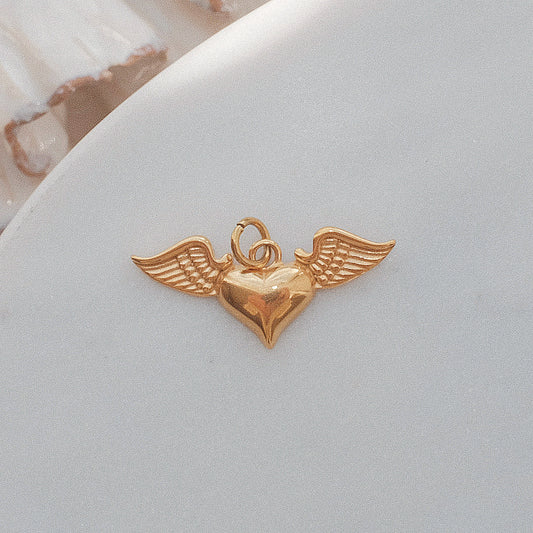 Gold Heart With Wings Charm