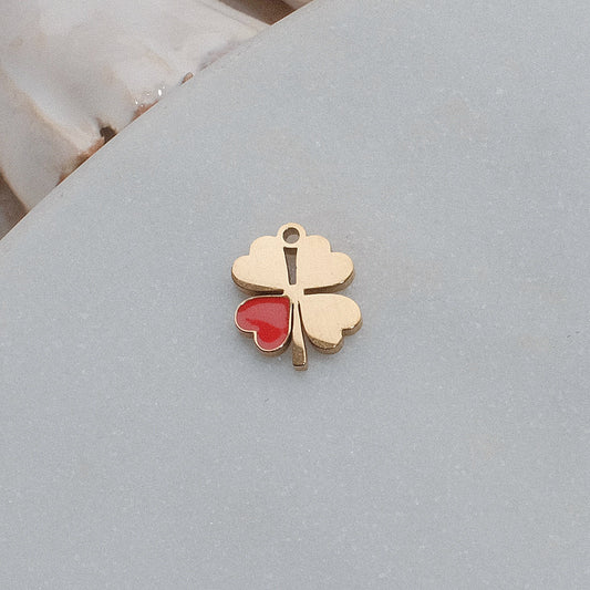 Gold Four Leaf Clover Heart Charm
