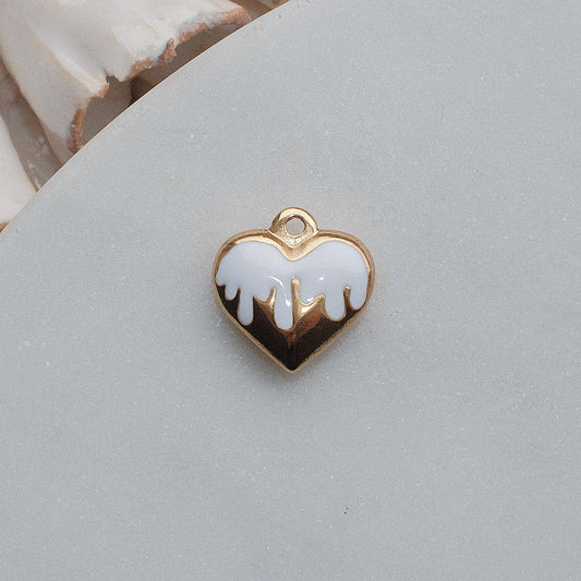 White Drip Heart Charm