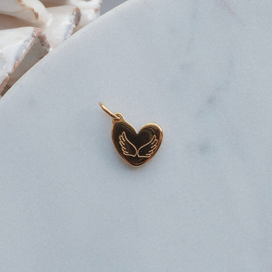 Gold Heart Angel Wings Charm