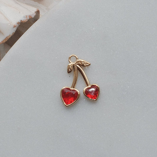 Gold Rhinestone Cherry Charm