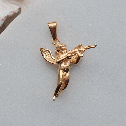 Gold Cherub with Gun Charm