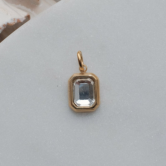 Gold and White Rhinestone Charm (April)