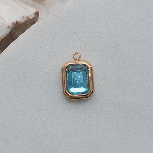 Gold and Light Blue Rhinestone Charm (March)